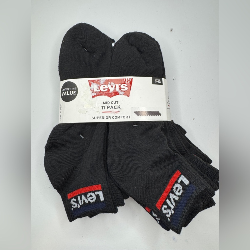 Levi’s Men’s Mid Cut Socks 11 Pack Black White Logo New
